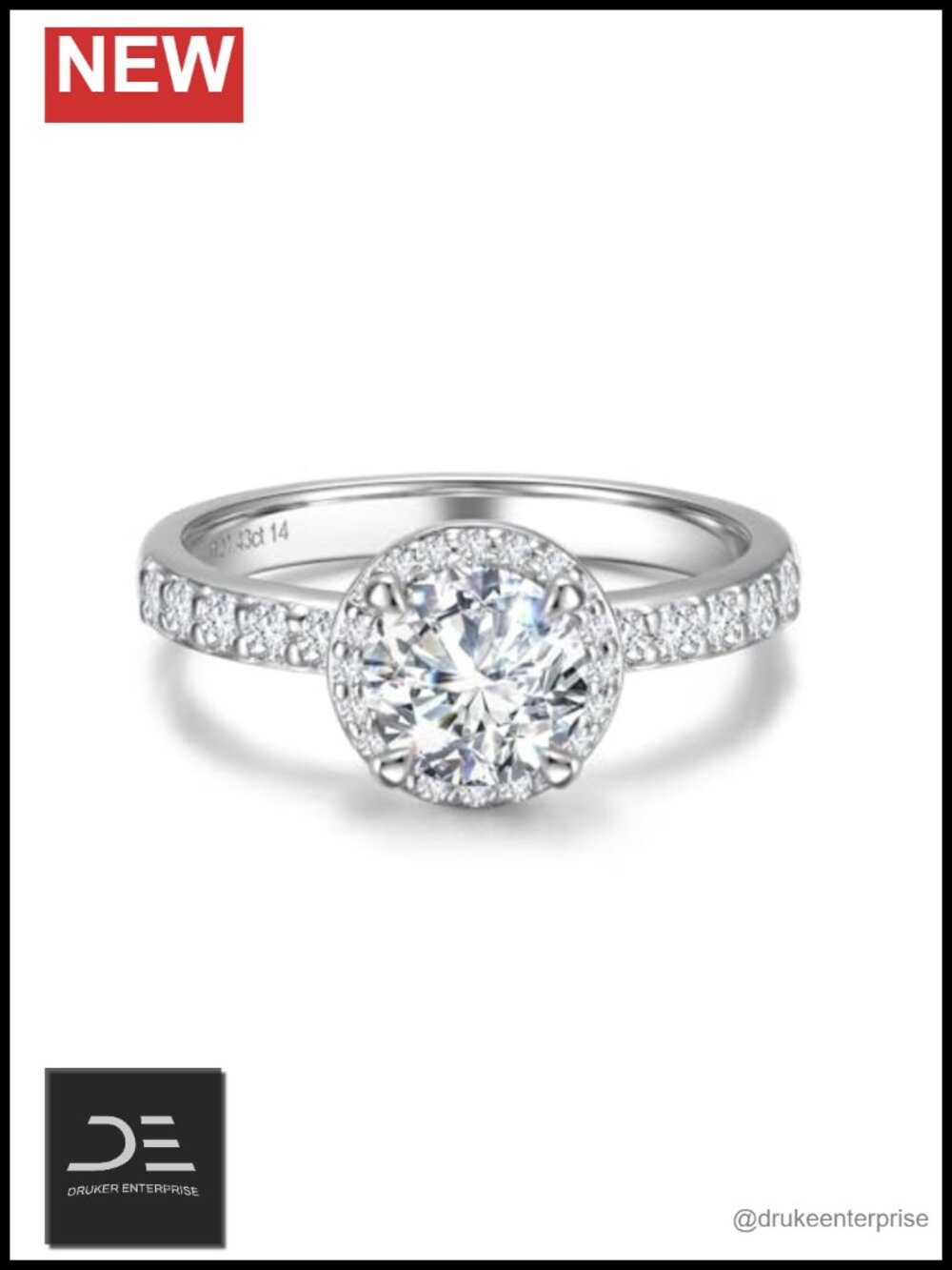 Lab Grown Diamond Halo Engagement Ring Sterling Silver VS Clarity Wedding Ring
